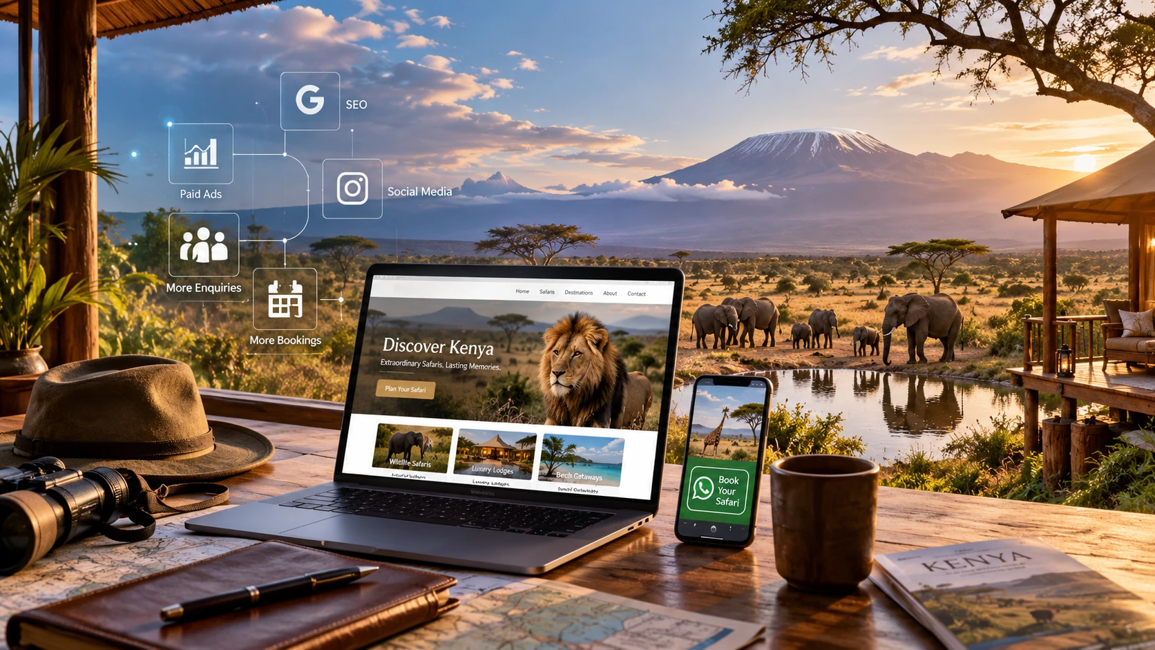Digital marketing for safari companies in Kenya with a safari website, SEO, social media and online booking tools