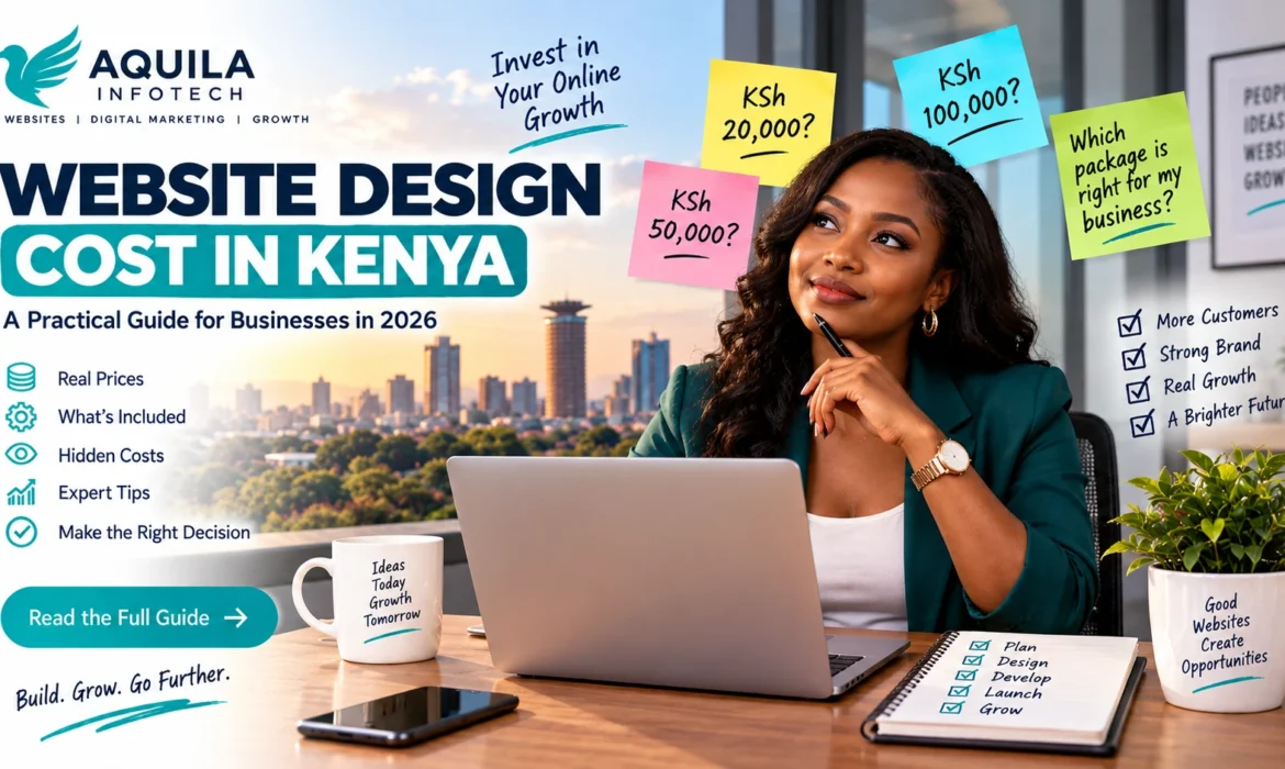 Website design cost in Kenya 2026 guide showing a Kenyan business professional comparing website pricing options