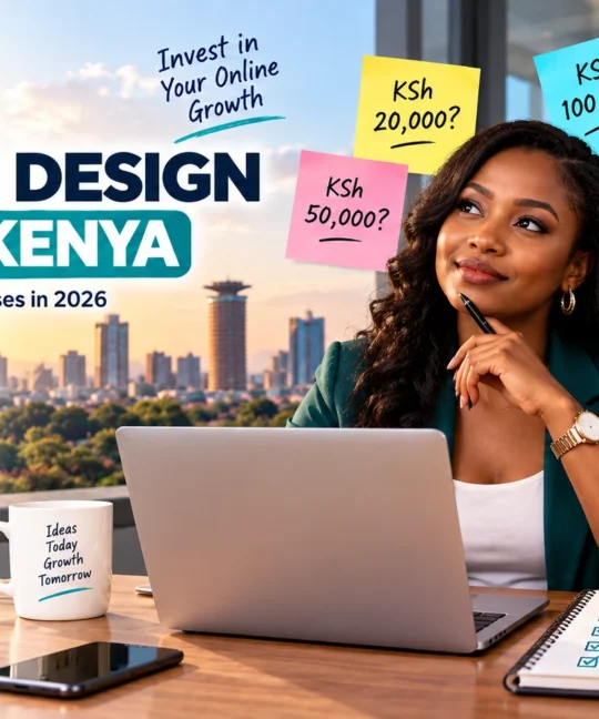 Website design cost in Kenya 2026 guide showing a Kenyan business professional comparing website pricing options